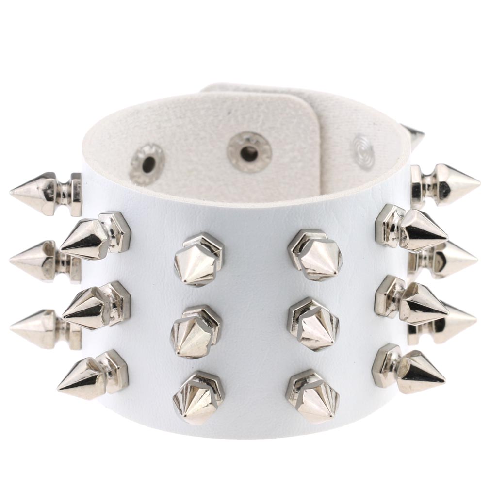 Punk Spike Studded PU Leather Bracelet for Men Women 3-Row Cone Rivet Cuff Wristband Gothic Jewelry