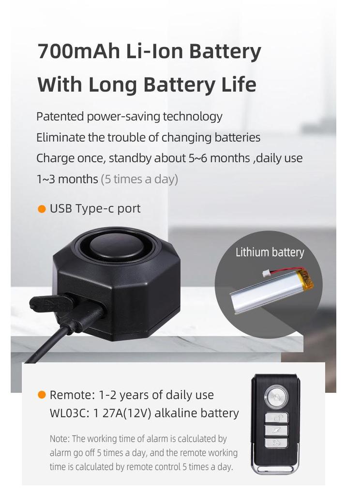 Wireless Remote 110DB USB Rechargeable Bike Alarm