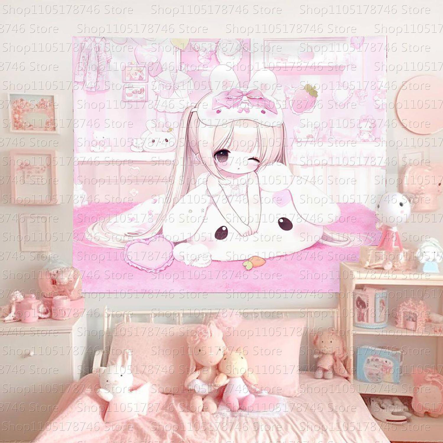 

Kawaii Anime Girl Wall Hanging Tapestry Cute Fashion Bedroom Background Home Decor Original Design Wall Tapestries 74x94cm(29x37in)