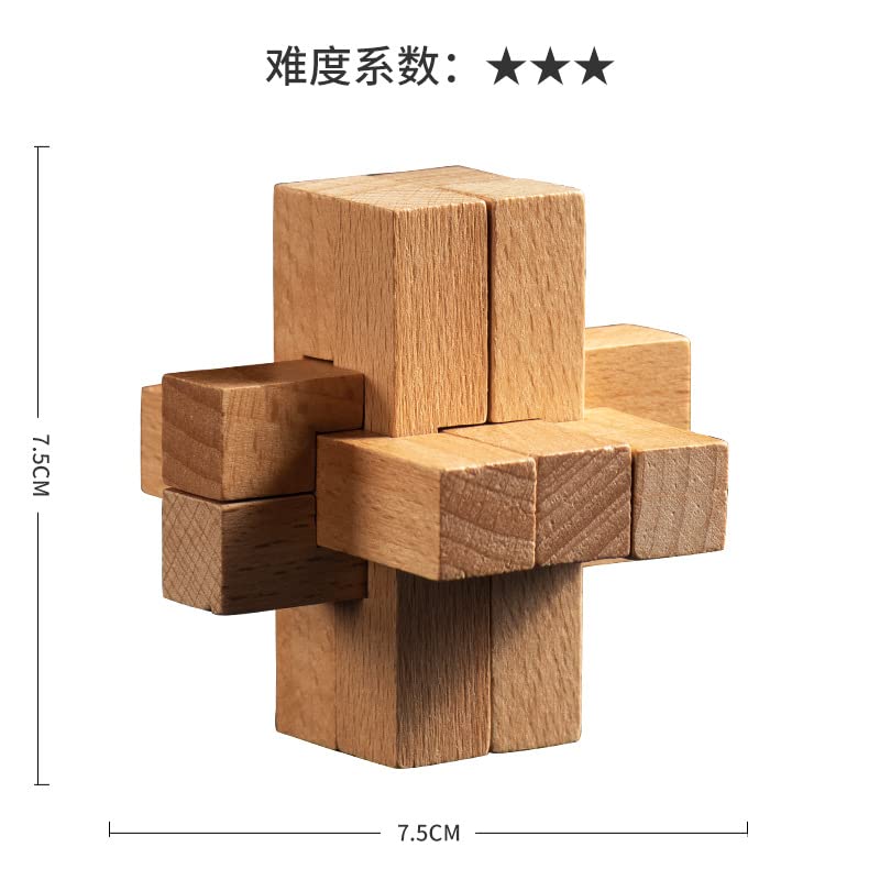 Kongming Puzzle Wooden Puzzle Time Killer 3D Puzzle Stress Relief Toy Set with Strategy Guide BM-STORE (Six Types)