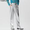 INCERUN Spring Men's Silver Straight Loose Shining Maxi Trousers