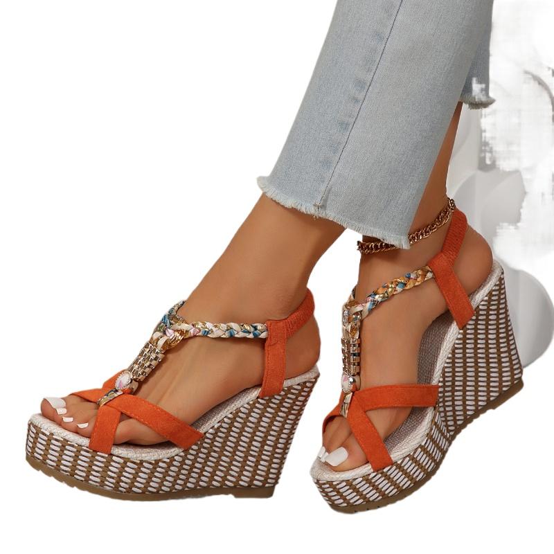 SyfIyno Summer One Piece Buckle Sandals for Women Thick Bottom Slope Heel with Fish Mouth Roman High Heel Sandals Eleven Styles