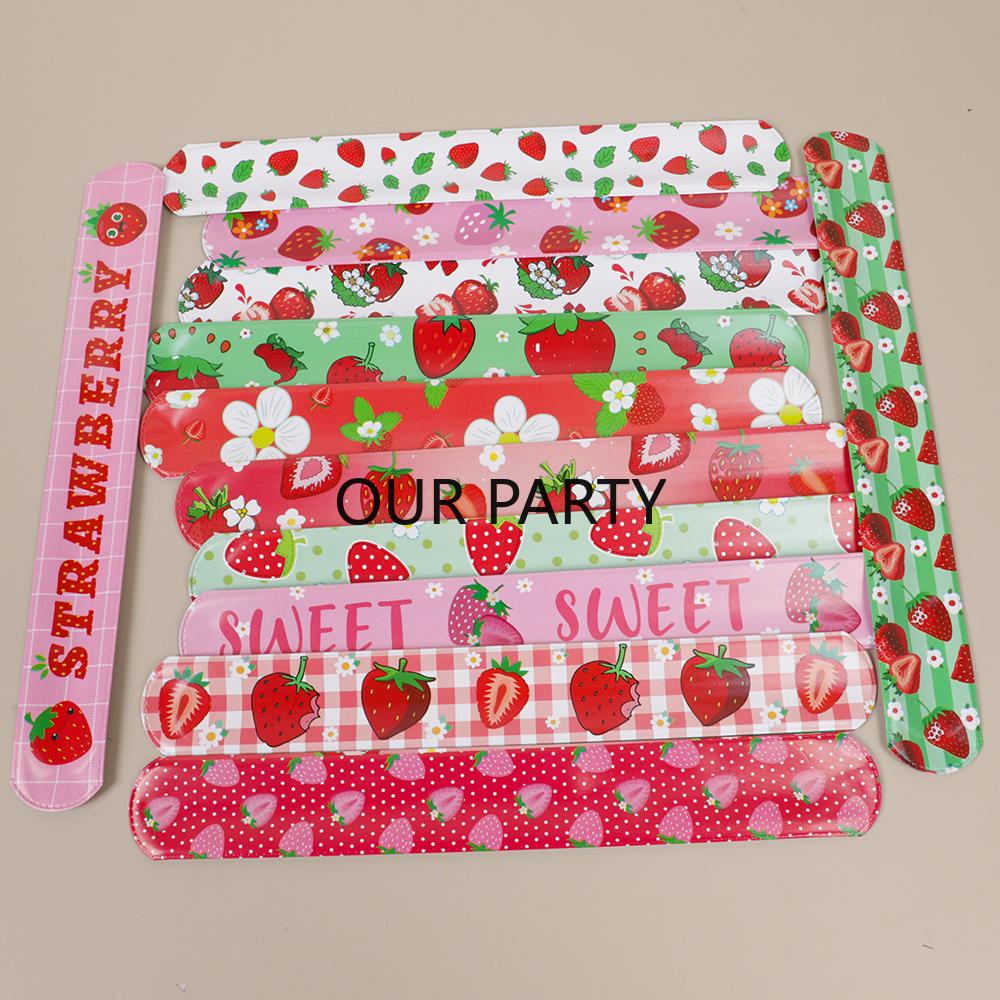 

12Pcs Sweet Fruit Strawberry Theme Slap Bracelets Toy for Kids Girl Birthday Party Favors Baby Shower Guest Gifts Pinata Fillers