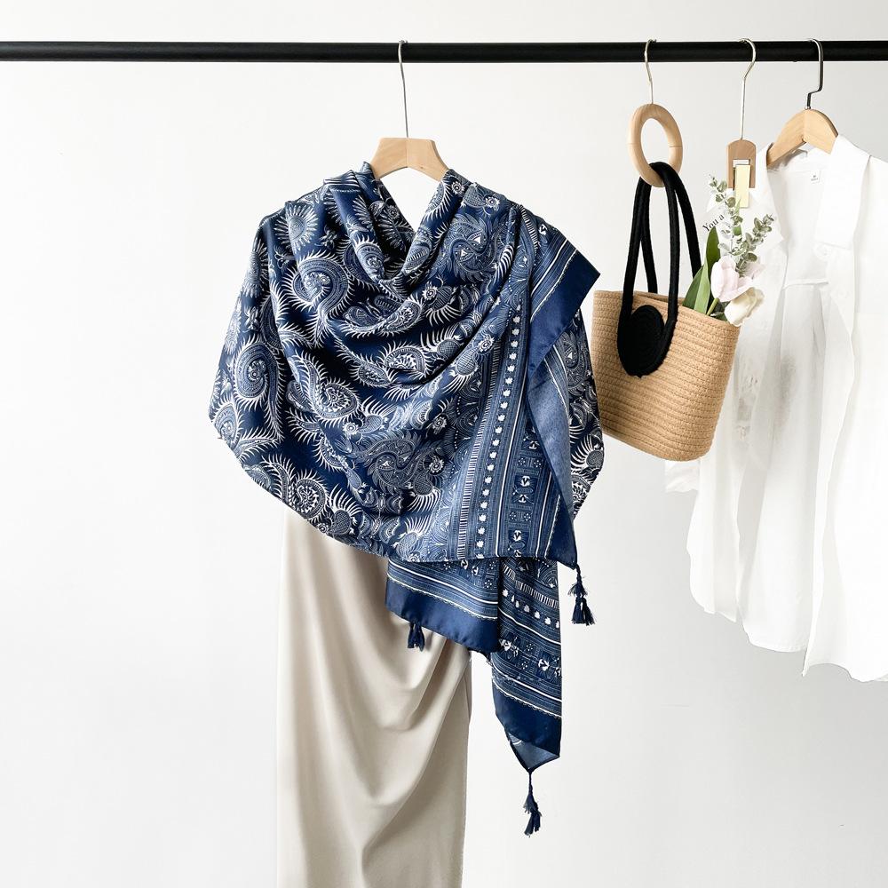 Sunscreen Coffee Colored Leopard Print Scarf for Women Trendy European and American Houndstooth Shawl Imitation Cotton Linen High-end Tassel Scarf