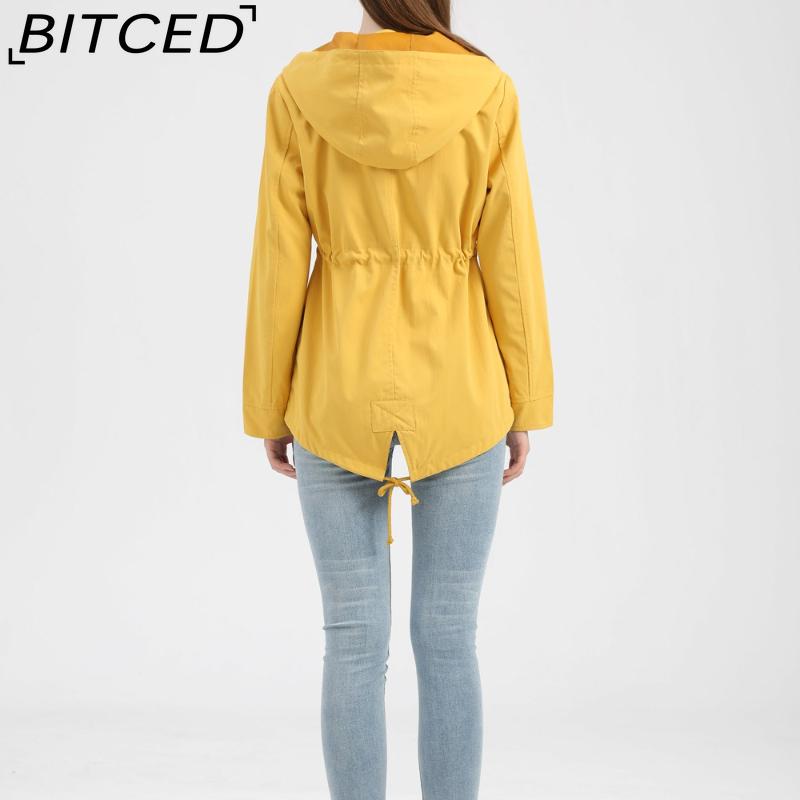 BITCED Lightweight Trench Coat Mid-Length Hooded Jacket Long Sleeves Fitted Waist Outdoor Rainproof Clothing