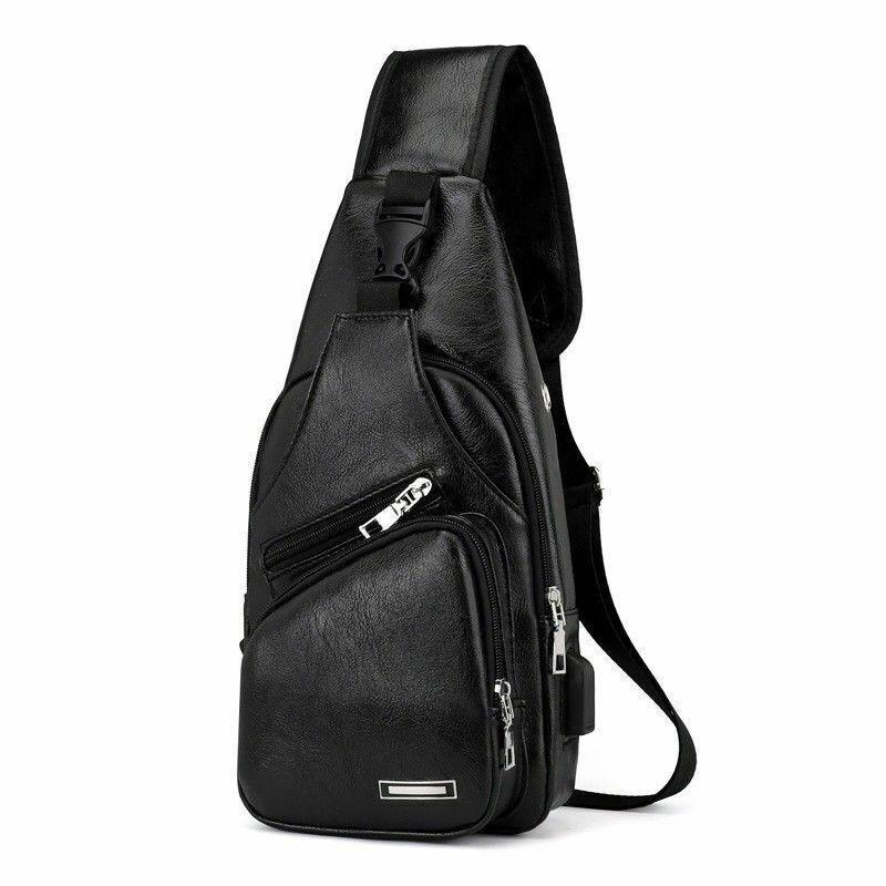 Mens Sling Bag With Usb Charging And Multiple Interior Pockets**
