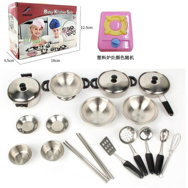 Düşmeye Karşı Çocuk Oyun Seti Pişirme ve Pişirme Paslanmaz Çelik Mutfak Eşyaları Oyun Oyuncak Yemek Takımı Ebeveyn-çocuk Etkileşimi
