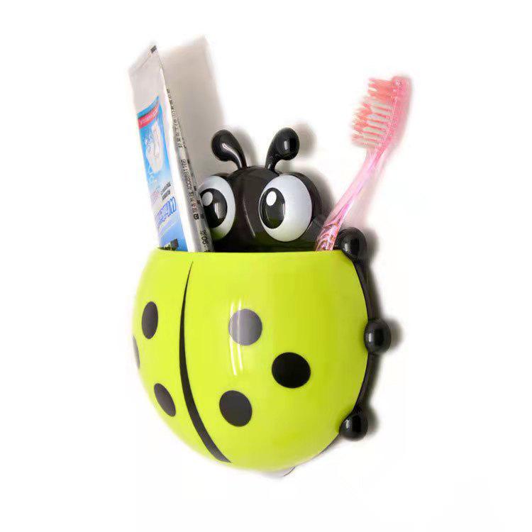 Punch-Free Ladybug Toothbrush Holder – Cute Seven-Star Cartoon Wall-Mounted Storage with Suction Cup.