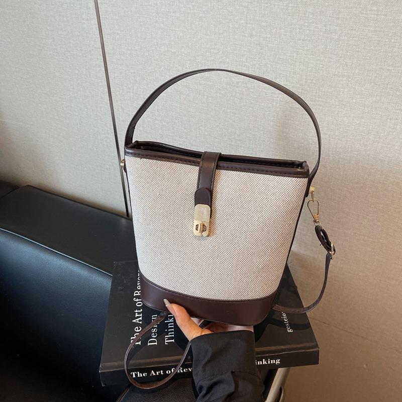 Fashion Portable Contrasting Bag Women's Summer New Textured Commuter Bag Shoulder Messenger Bag Casual Bucket Bag