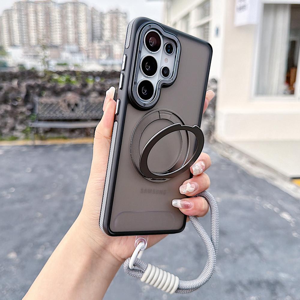 KEYSION Samsung Galaxy S25 S26 Ultra 5G S26+ için 360° Halka Tutuculu Manyetik Telefon Kılıfı Mat Yarı Saydam Askılı Darbeye Dayanıklı Kılıf
