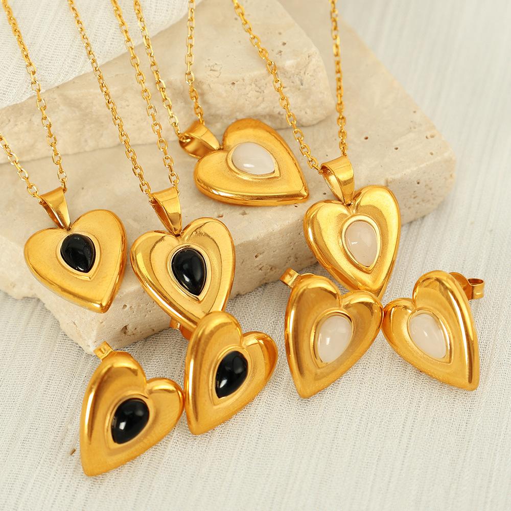 Korean Love Pendant Item Stud Earrings Necklace Women'S Collarbone Chain Niche Design Set