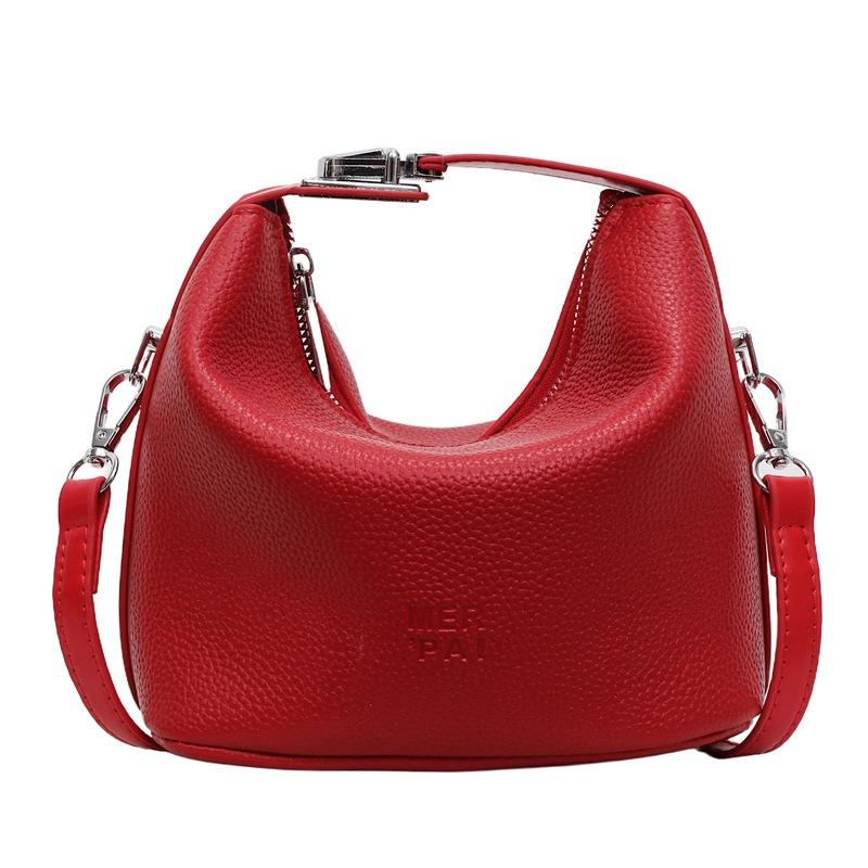 Simple lychee pattern portable crescent bag women's summer new simple casual shoulder bag crossbody bucket bag