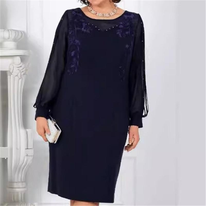 

Европейский и американский стиль, летний новый стиль, женское свободное платье с круглым вырезом и длинными рукавами на тесьме, больших размеров, плюс длинная юбка 4XL чёрный