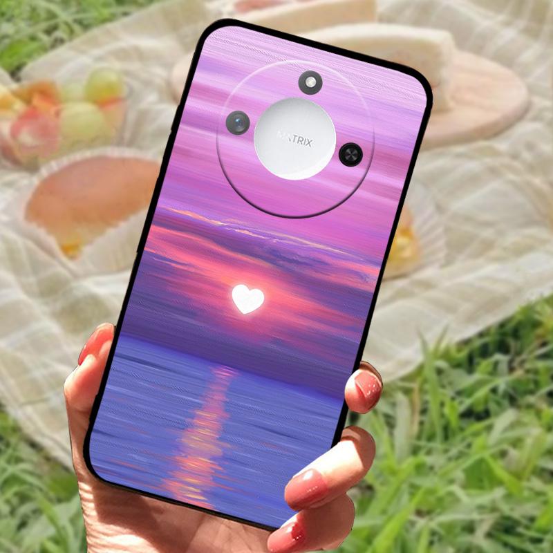 For Huawei Honor X60 Case Flowers Painted Cover Black Silicone Soft TPU Phone Case For Honor X60 Protective Shell Bumper