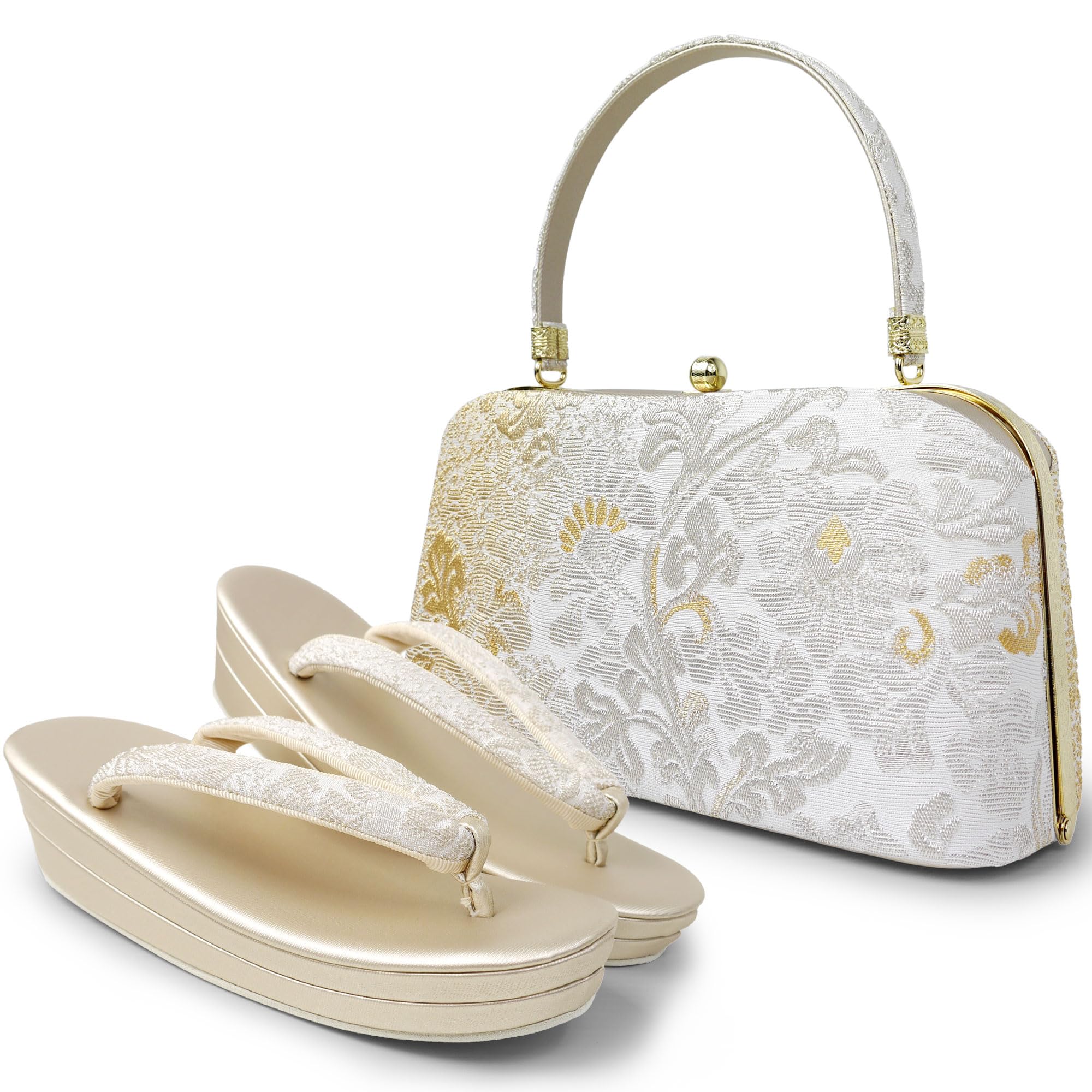 [NISHIORI] Formal Nishijin-ori Obi Fabric Zori Sandals and Bag Set, Rinna-ori Weave, Free Size, Formal Wear