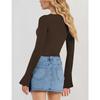 Women S Cropped Long Sleeve T Shirt Drawstring Ruched Slim Fit Top