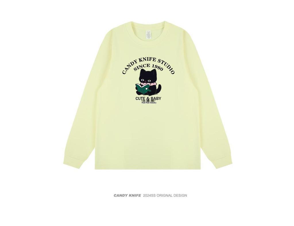 Korean Trendy Cartoon Print Long Sleeve Cotton T-shirt for Students & Besties