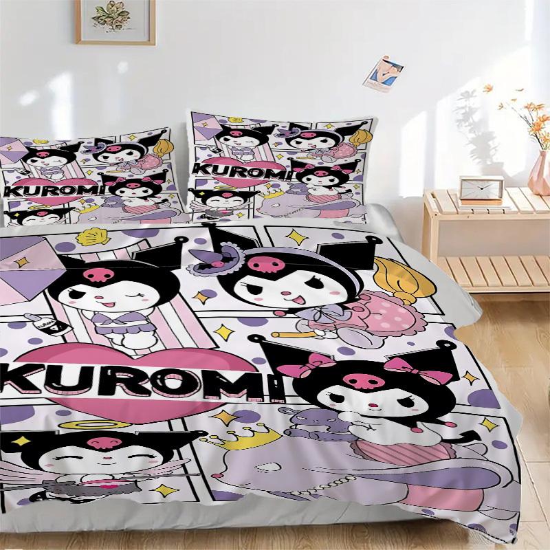 

3pcs Kuromi, Character Goods Bedding Set: Perfect for Bedroom or Guest Room. Soft and Comfortable with No Core Included yy251009209 135x200cm
