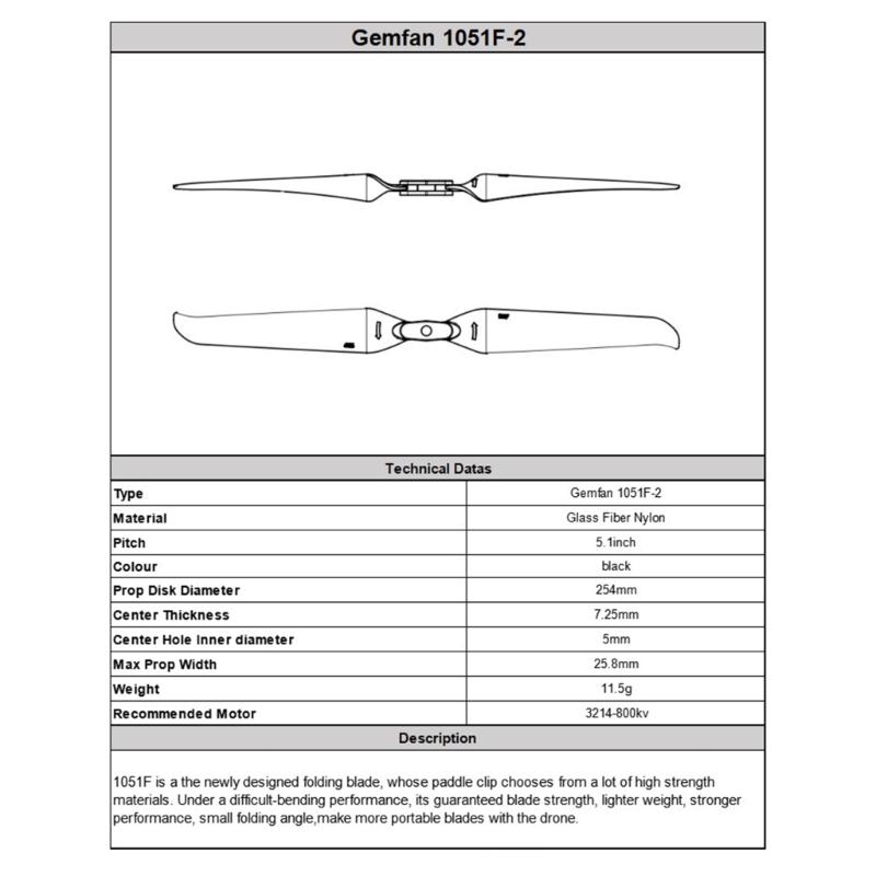1Pair Folding Propeller 10in For Gemfan 1051F 2 UAV Propellers Featuring 5.1Inch Pitched For UAV Photography Enthusiasts
