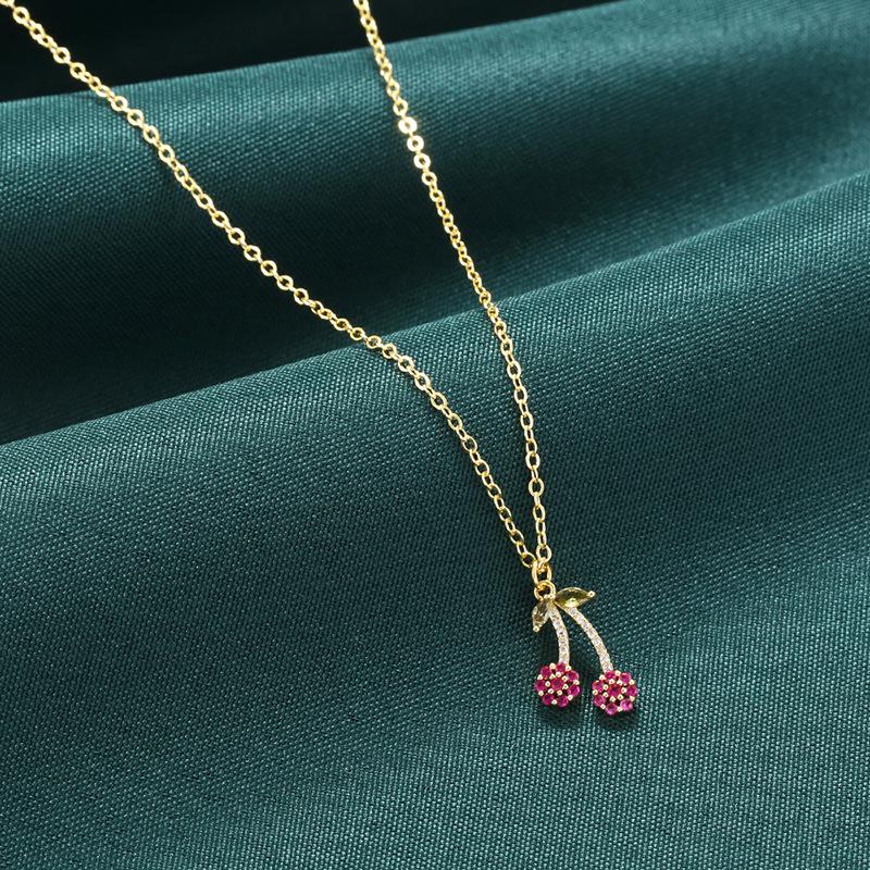 Fruit Cherry Cherry Pendant Necklace Femininity Sweet Oil Dripping Collarbone Chain Vl635