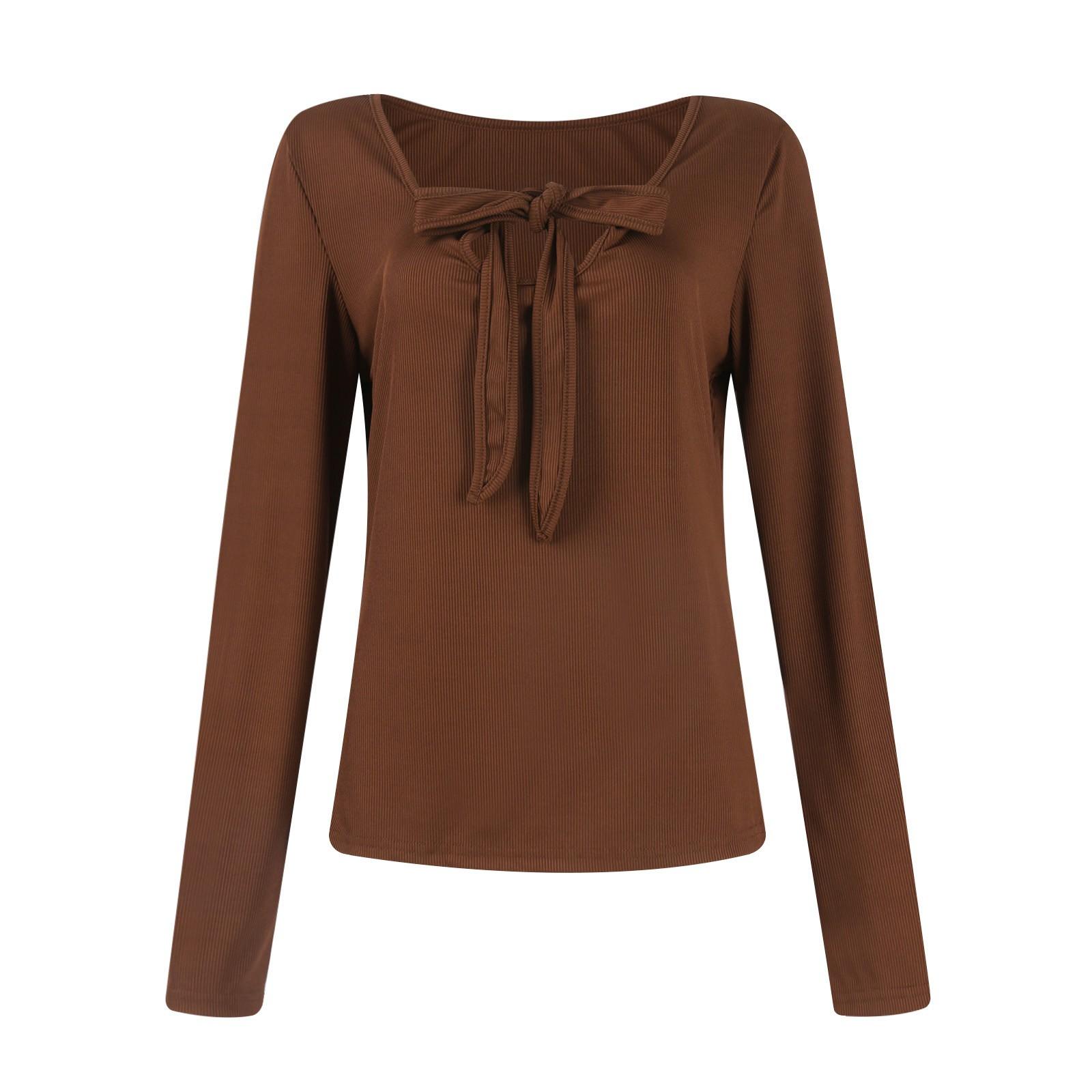 Женская мода женская футболка сексуальный однотонный длинный топ XL коричневый — фото 5