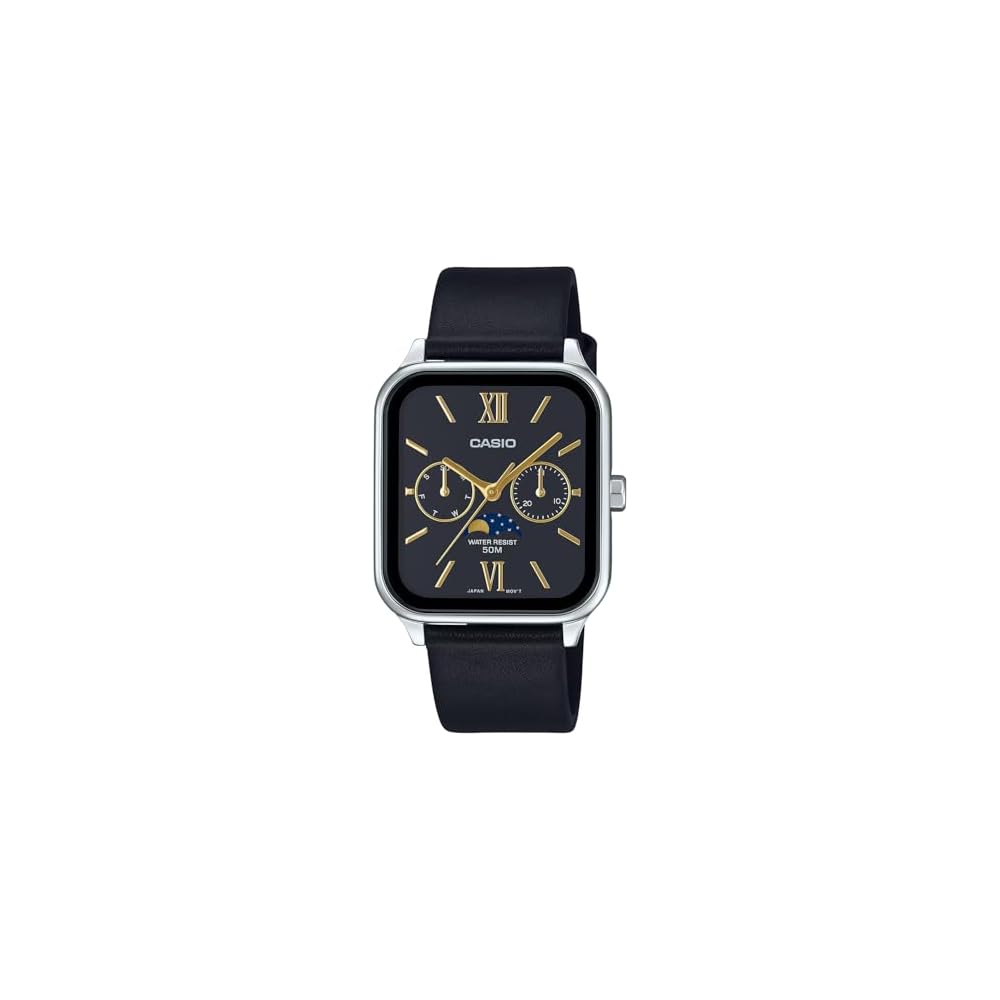 Casio Standard Moon Phase Analog Men s Watch MTP-M305L-1A2V Black Leather Band Black