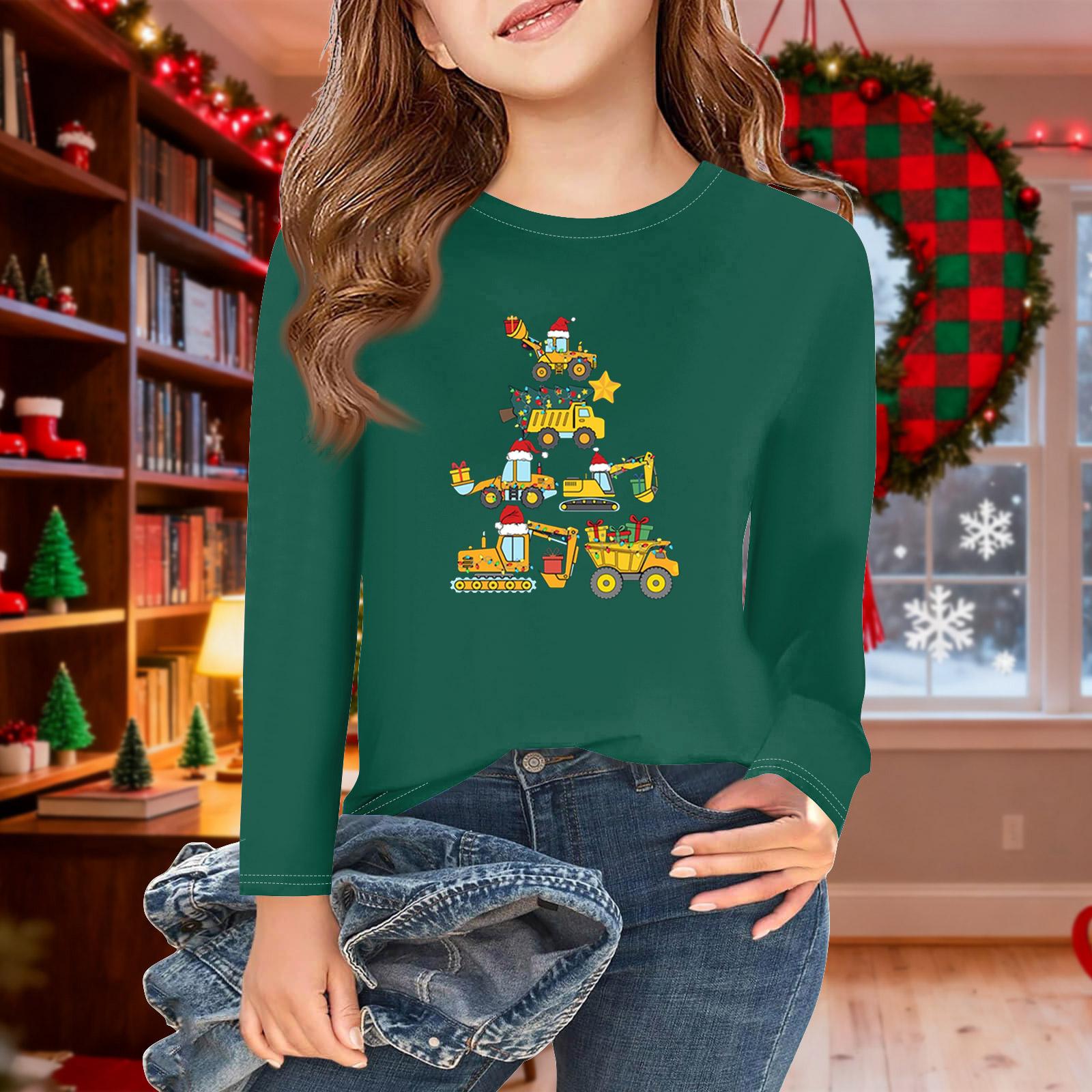 

Футболки с длинным рукавом для девочек на Рождество, детские осенние топы с круглым вырезом, базовые футболки 2-11 лет 110