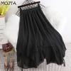 MOJTA Jupe mi-longue printemps été femme taille élastique jupe taille haute jupe trapèze