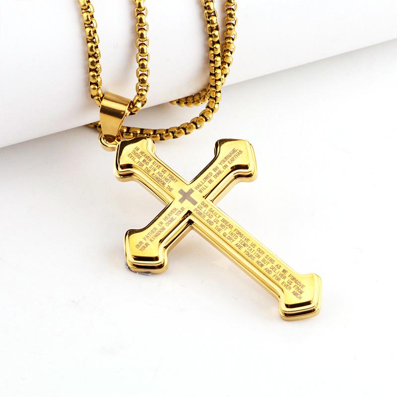 Jóias Personalidade Trendy Punk Aço Inoxidável Multi-camadas Multi-cor Cruz Texto Pingente Colar