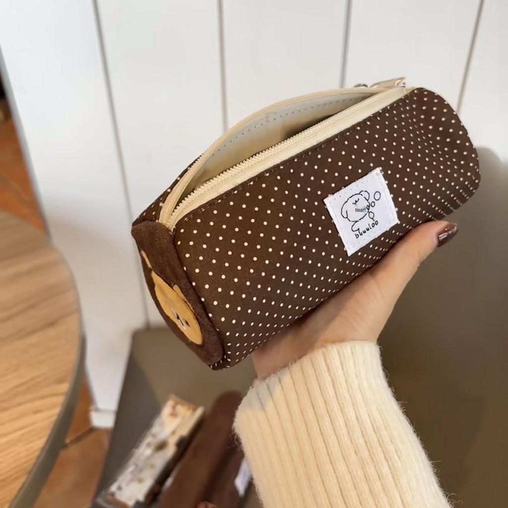 Estuche para Lápices Rilakkuma de Lunares con Bordado Japonés - Bolsa de Papelería de Gran Capacidad