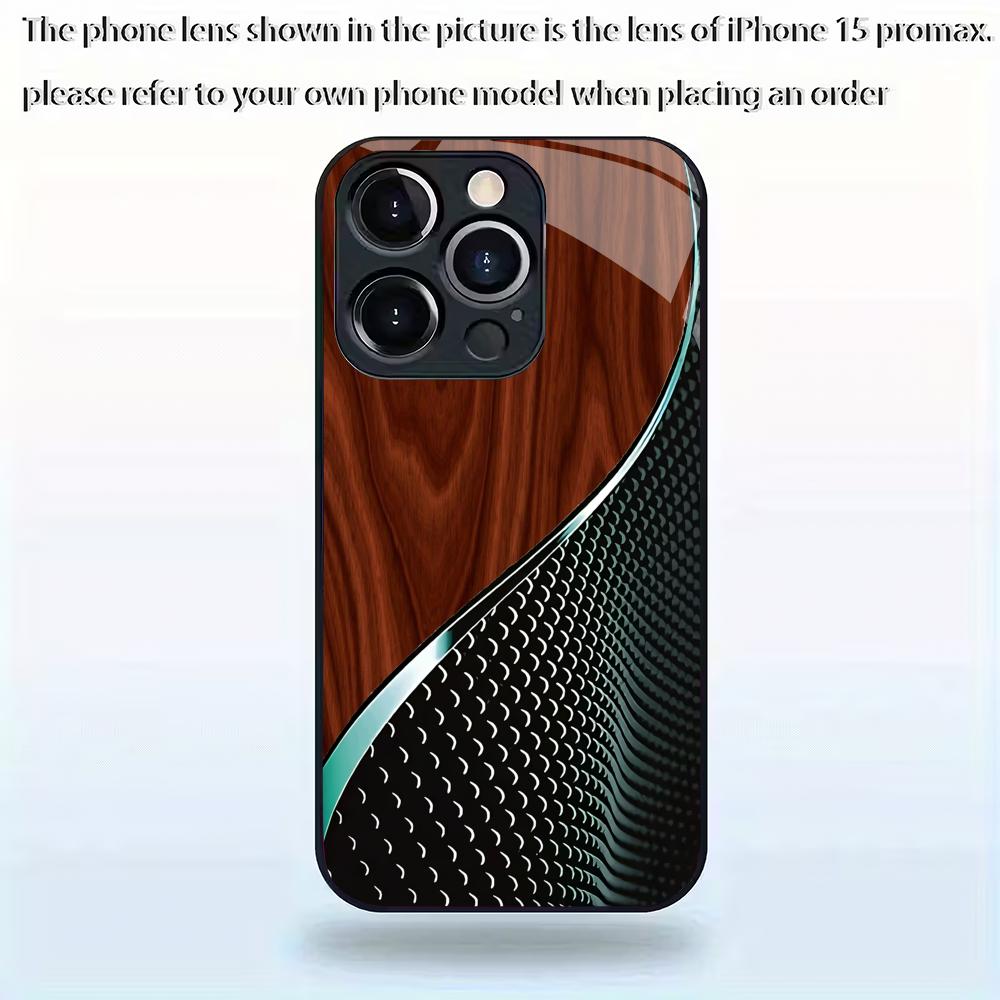 Wood grain line splicing pattern tempered glass phone case suitable for iPhone 17 16 15 14 13 12 11 Pro Max Plus shockproof