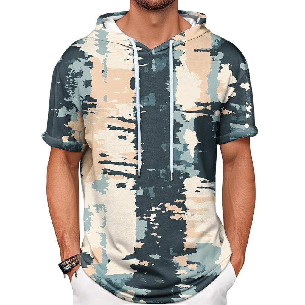 Camouflage Printed Men's Shirt Hooded Short-sleeved Hooded Spring And Summer Casual Daily Wear