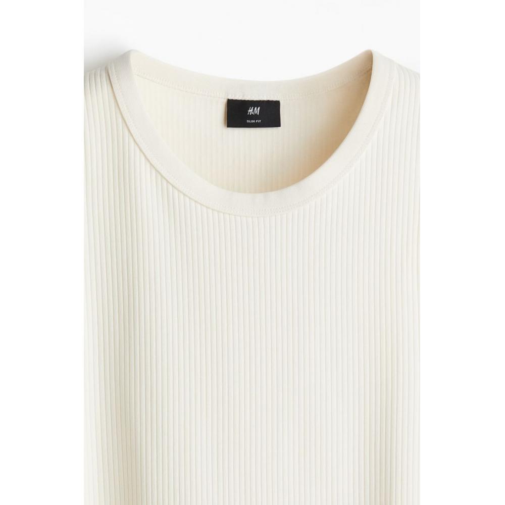 H M Ribbed Sleeveless Top sliM Fit creaM