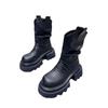 Fashion Women Platform Ankle Boots Mid Heels Leather Pleated Shoes Woman 2024 Trend Snow Boots New Goth Winter Motorcycle Boots Mujer