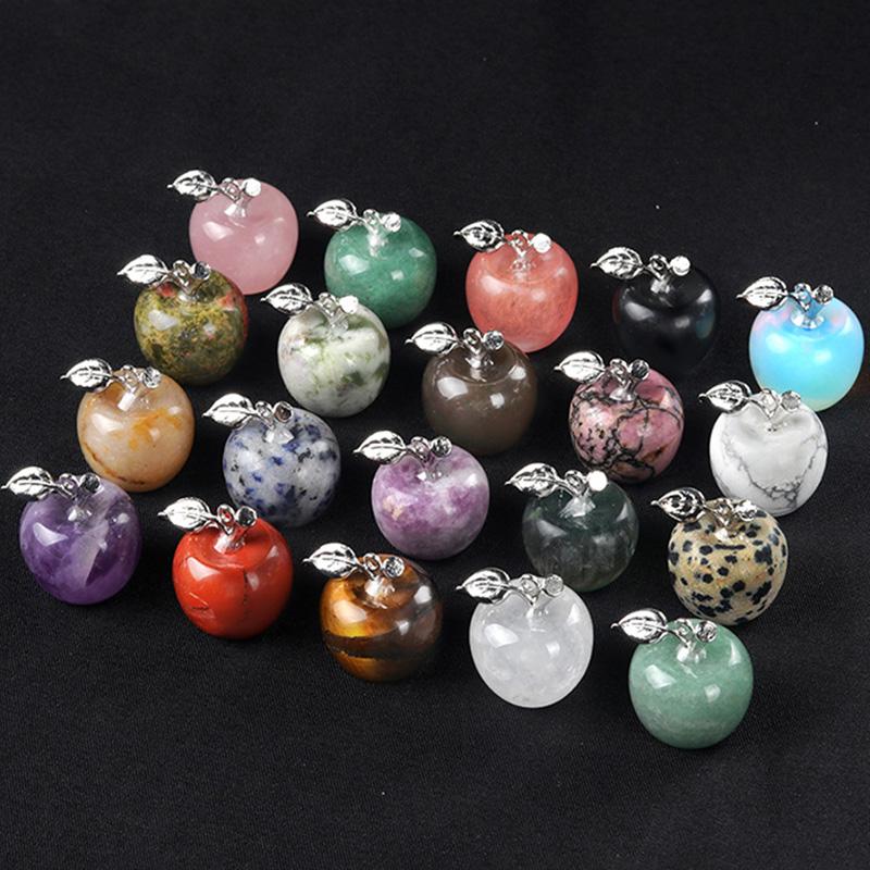 Natural Semi Precious Stone Crystal Mini Apple Pendant for DIY Pendant Thanksgiving Gifts Room Office Decoration Collectibles
