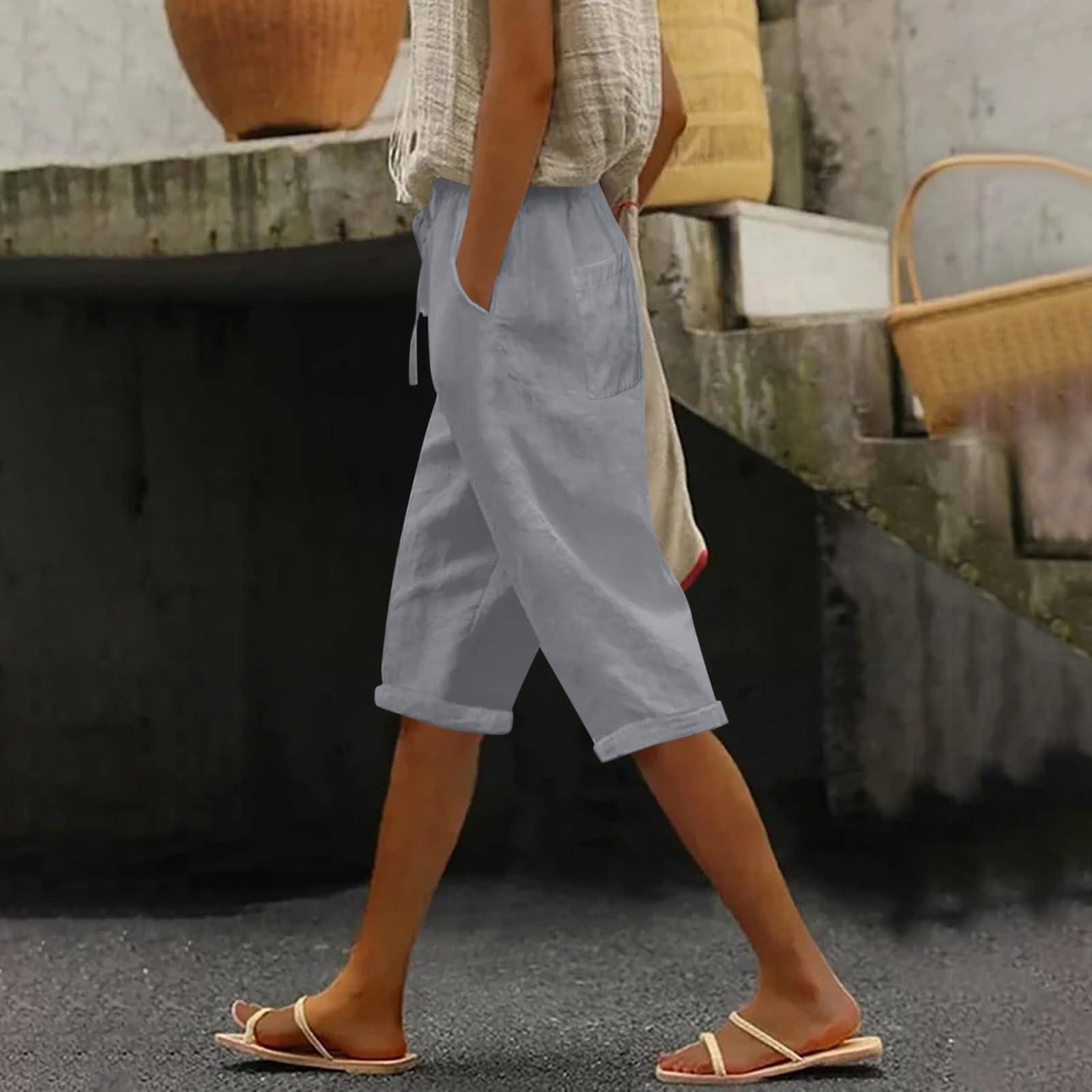 

Женские модные повседневные свободные однотонные брюки спереди и сзади с карманами 7/10 Брюки S