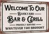 Vintage Metal Tin Sign Funny Sarcastic Party Wall Art Decor Signs Vintage Metal Tin Retro Tin Sign Welcome To Our Backyard Bar