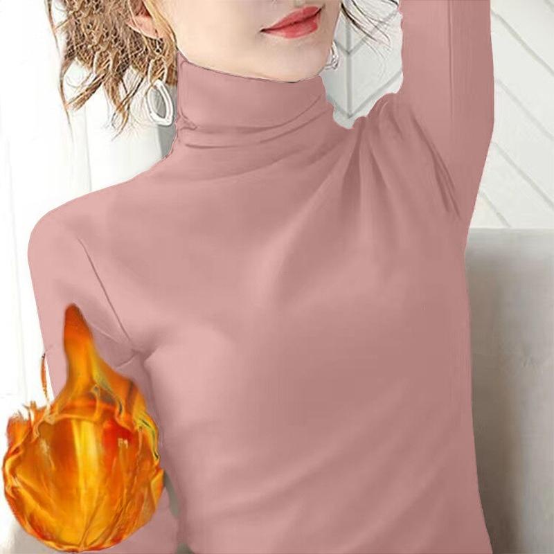 A Base Layer for Women, Paired with A Fleece Slim-fit Solid Color Semi-high-neck Long-sleeved Shirt for Autumn and Winter, Is A Versatile Top