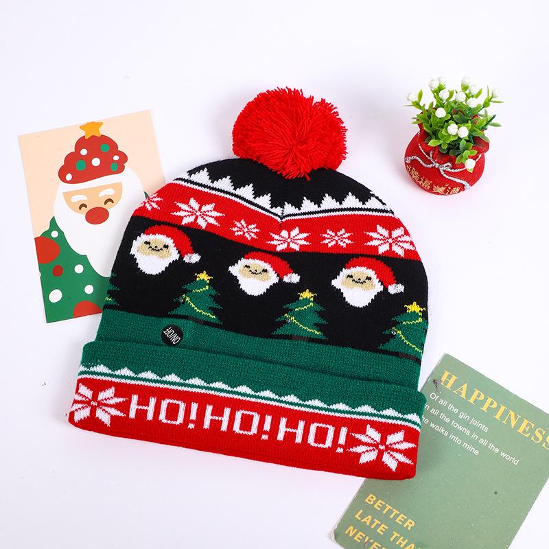 LED Light-Up Knit Christmas Hat - Colorful Winter Wool Hat for Adults & Children