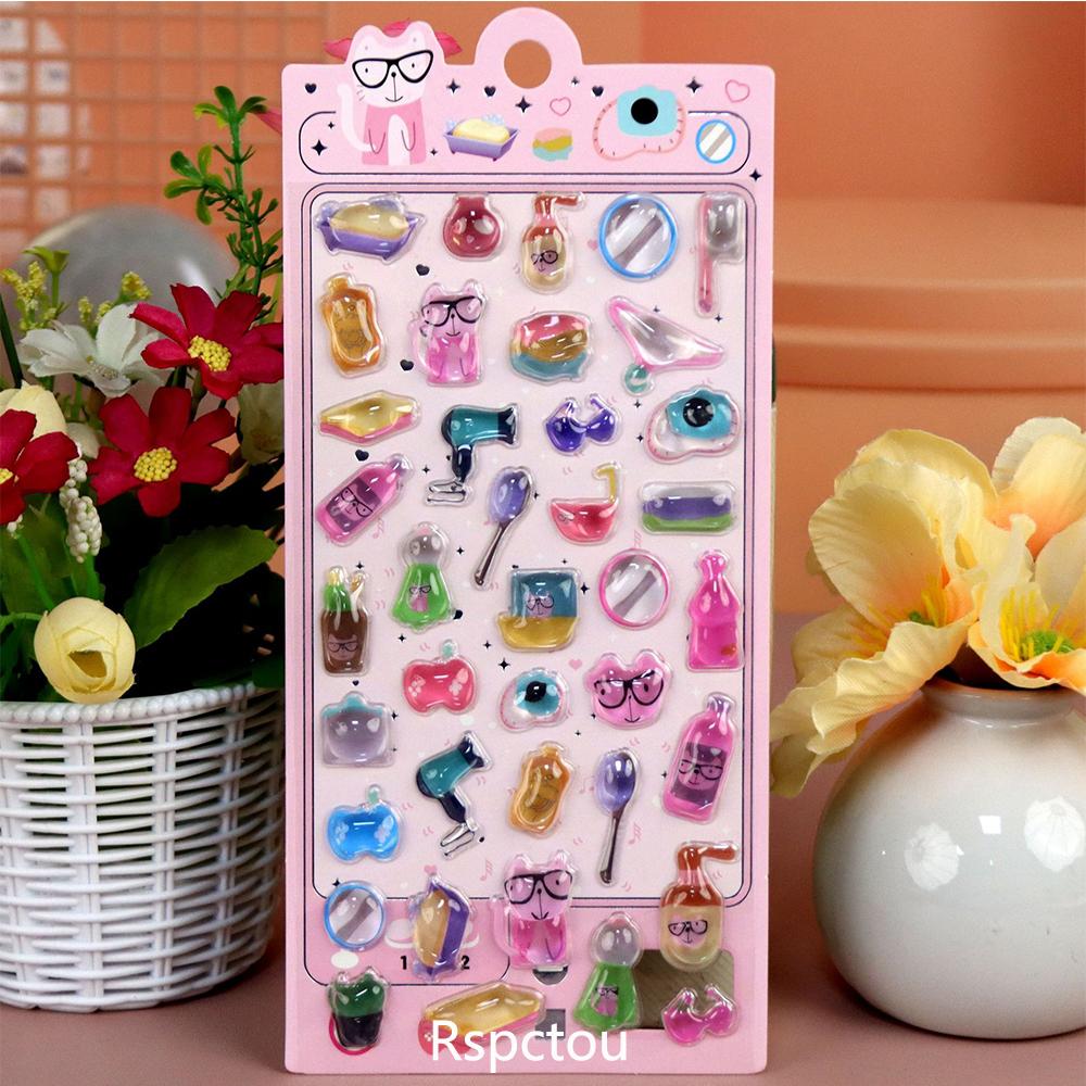 Cute Animal 3D Stickers Kawaii Cartoon Cat Bear Rabbit Sticker DIY Water Bottle Diary Phone Funny Decals Decor