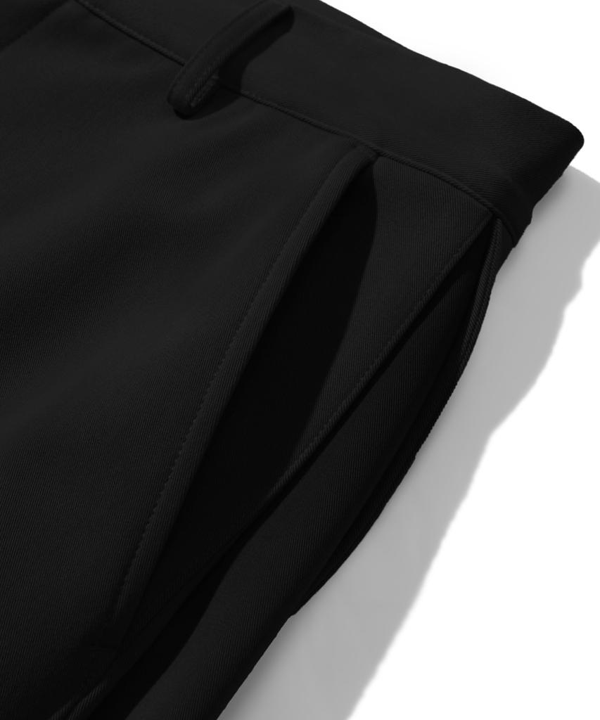 TRILLION Side Pleat Snap Button Wide Slacks (Black)