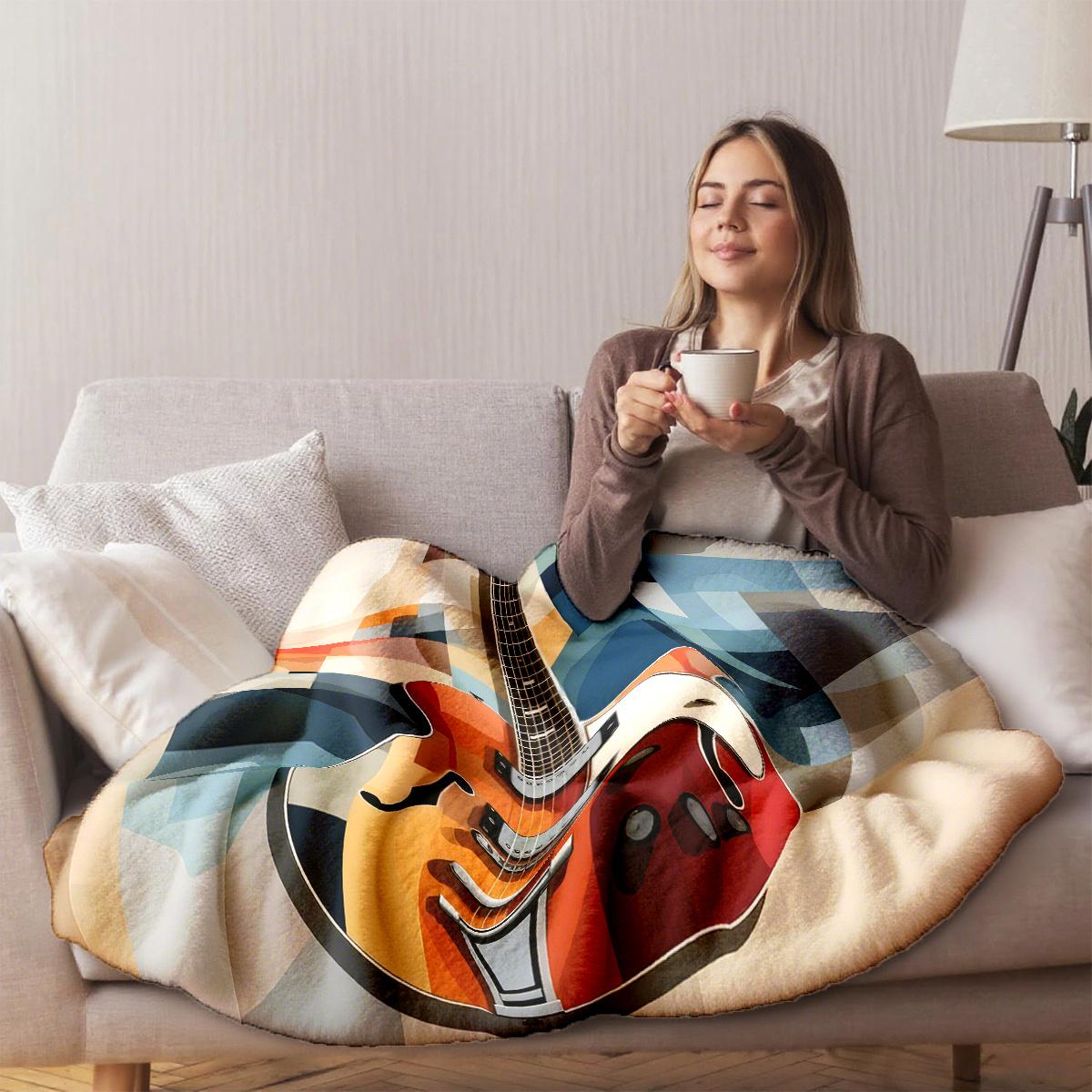 

Trend Geometric Guitar Flannel printed blanket suitable for all seasons suitable for living room office sofa and travel 75x100cm