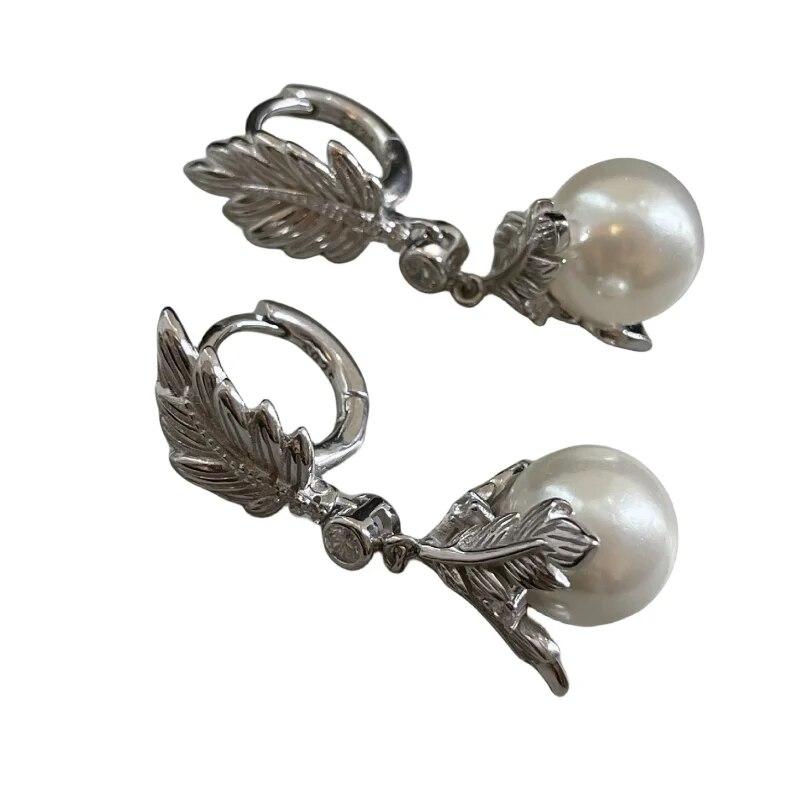 ANENJERY 2023 neue Trend Perle Blatt Hoop Ohrringe für Frauen Vintage Frence Stil Handgemachte Persönlichkeit Ohrringe Schmuck