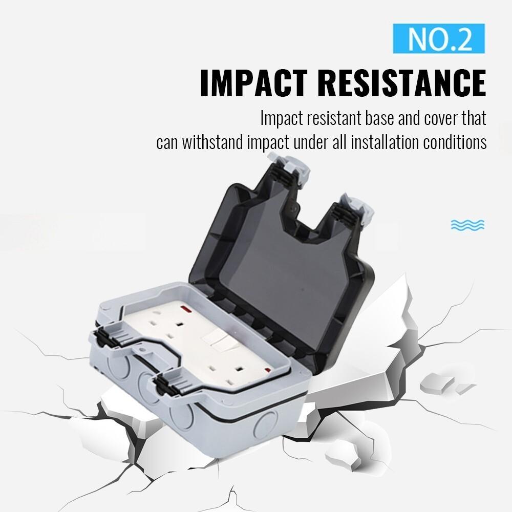 Outdoor IP66 Waterproof Switch Sockets Box 13A Single/Double Socket Neon Wall Switch Weatherproof Cover