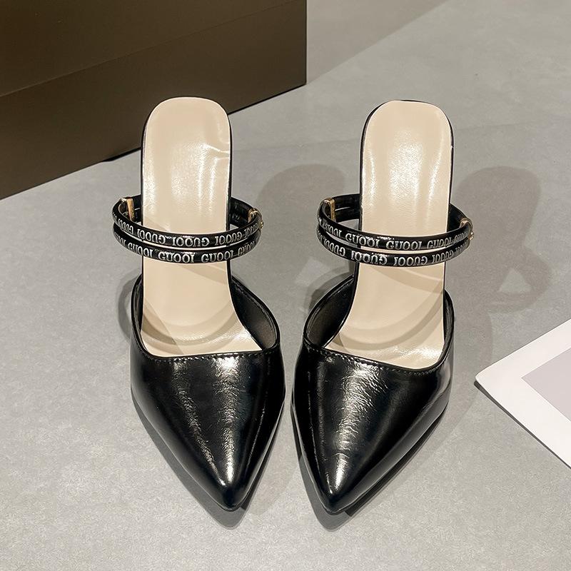 2025 new bag head sandals stiletto high heels pointed single shoes fashion with skirt Roman cool slippers work shoes