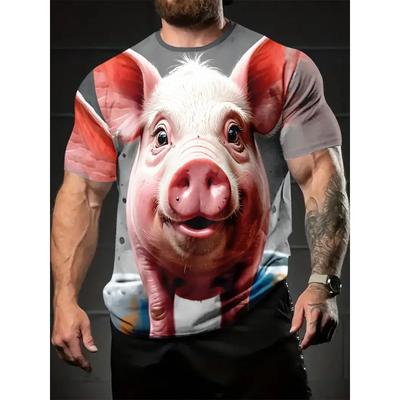 Plus Size Men's Pig Pattern 3D Printed Round Neck Short-Sleeved T-shirt Summer Fashion Casual Comfortable Versatile Top