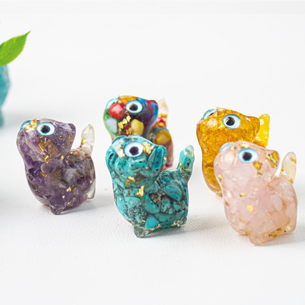 Crystal Resin Cat Figurine With Colorful Shell Decor For Office Desk Gift