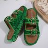 New Double Buckle Shoes Women's Casual Outer Wear Home Summer Cool Slippers European and American Large Size Rhinestone Platform Slippers