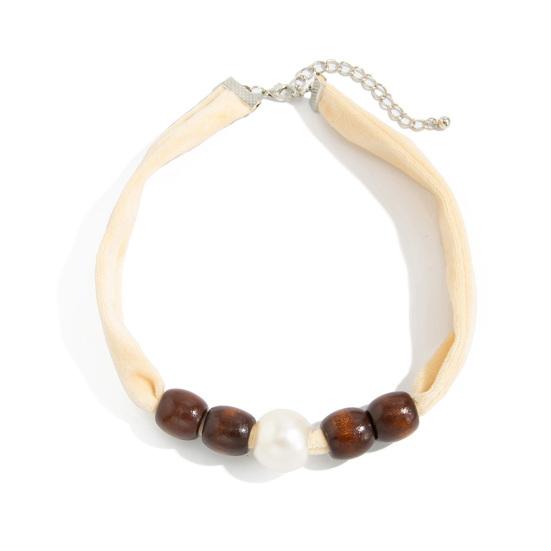 Leopard Print Scarf Choker, Fabric Necklace with Faux Pearl Metallic Beads, Adjustable Velvet Choker Fashion Jewelry for Women Daily Wear Party