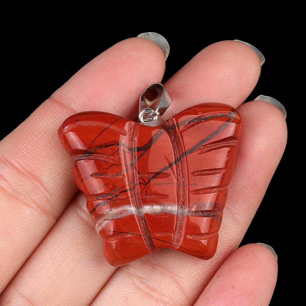 30pcs Mixed Stone Engraved 35mm Quartz Crystal Butterfly Pendant Natural Animal Guardian Necklace Pendants & Charms